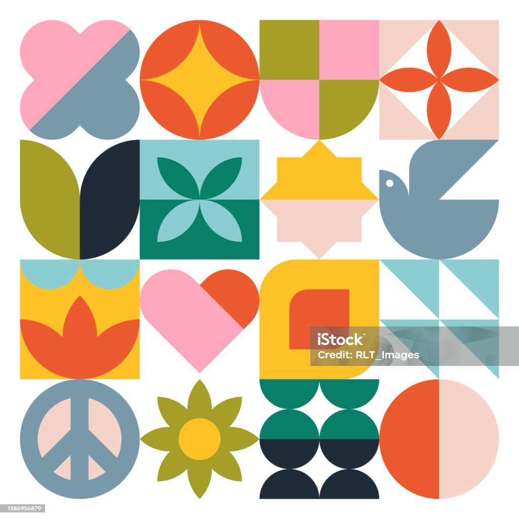 Modern Geometric Graphics—Peaceful Spring Graphics created on modular grid. Vector artwork is easy to edit and scales to any size. Pixel perfect. Pattern stock vector Modern Geometric Graphics—Peaceful Spring Graphics created on modular grid. Vector artwork is easy to edit and scales to any size. Pixel perfect. Pattern stock vector