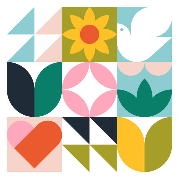 Modern Geometric Graphics—Peaceful Spring Graphics created on modular grid. Vector artwork is easy to edit and scales to any size. Pixel perfect. community patterns stock illustrations