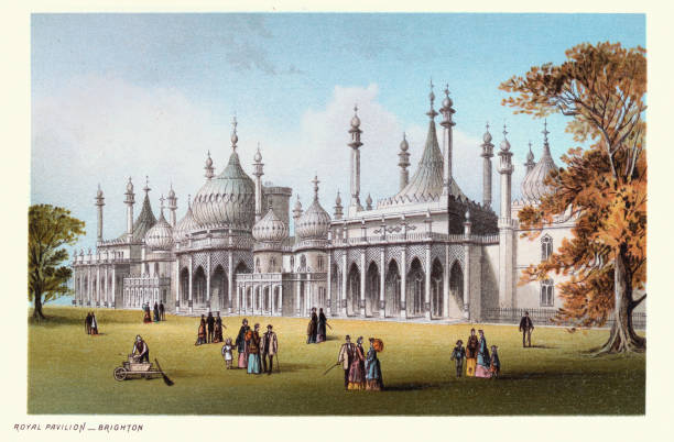 Vintage illustration of Brighton Pavilion, Brighton, East Sussex, pre-Victorian Gothic Revival architecture, 19th Century