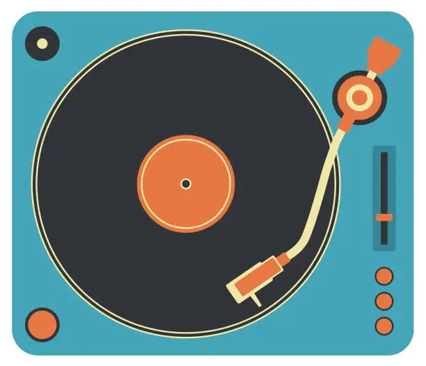 Vector illustration of Retro Music Vintage Turntable Poster in Retro Desigh Style. Disco Party 60s, 70s, 80s.