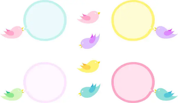 Vector illustration of Illustration set of colorful little birds with speech balloons