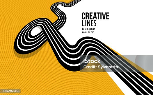 istock Creative lines vector abstract background, 3D perspective linear graphic design composition, stripes in dimensional rotation poster or banner. 1386965155
