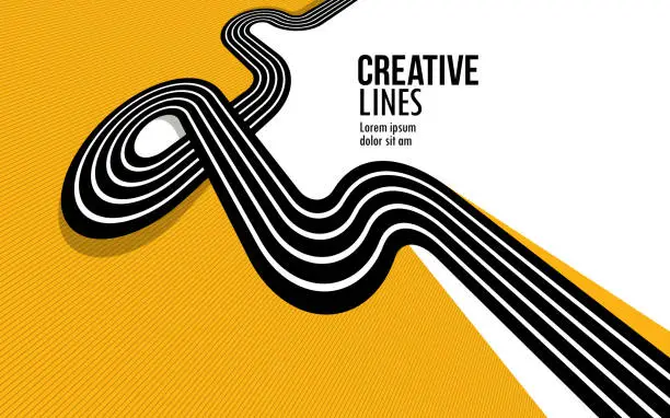 Vector illustration of Creative lines vector abstract background, 3D perspective linear graphic design composition, stripes in dimensional rotation poster or banner.