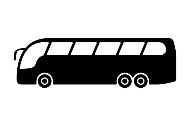 bus-symbol. großer langer personentransport. schwarze silhouette. seitenansicht. vektor einfache flache grafische illustration. isoliertes objekt auf weißem hintergrund. isolieren. - tour bus stock-grafiken, -clipart, -cartoons und -symbole