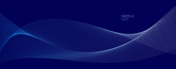 istock Dark blue abstract background, vector wave of flowing particles, curvy lines of dots in motion, technology and science theme, airy and ease futuristic illustration. 1386970460