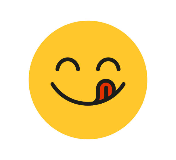 kuvapankkikuvitukset aiheesta namia hymy emoji kielen nuolla suu. herkullinen maukas ruokasymboli sosiaaliseen verkostoon. namia ja nälkäinen kuvake. suolaista gourmetia. nauti ruokakyltistä. vektorikuva eristetty valkoisella taustalla - herkkusuut