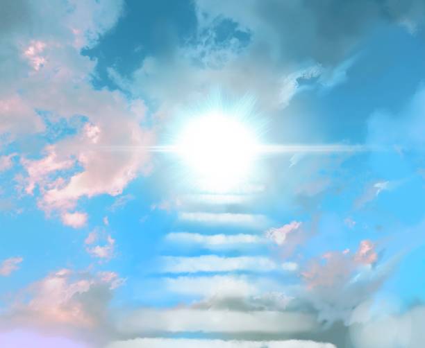 istock The flying three white doves around clouds stairs leading to shining heaven and the background of the clouds in beautiful blue sky 1386981401