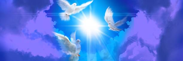istock The flying three white doves around clouds stairs leading to shining heaven and the background of the clouds in beautiful blue sky 1386981426