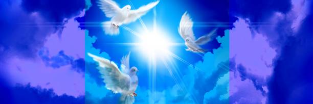 istock The flying three white doves around clouds stairs leading to shining heaven and the background of the clouds in beautiful blue sky 1386981432