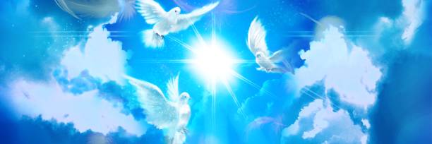 istock The flying three white doves around clouds stairs leading to shining heaven and the background of the clouds in beautiful blue sky 1386982043
