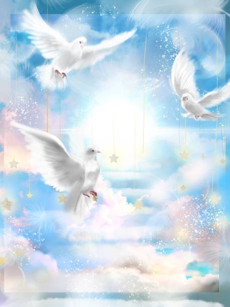 istock The flying three white doves around clouds stairs leading to shining heaven and the background of the clouds in beautiful blue sky 1386982130