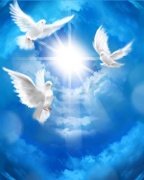istock The flying three white doves around clouds stairs leading to shining heaven and the background of the clouds in beautiful blue sky 1386982207