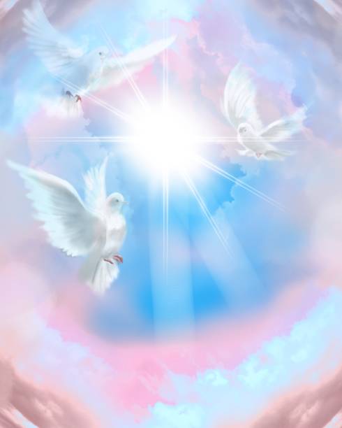istock The flying three white doves around clouds stairs leading to shining heaven and the background of the clouds in beautiful blue sky 1386982217