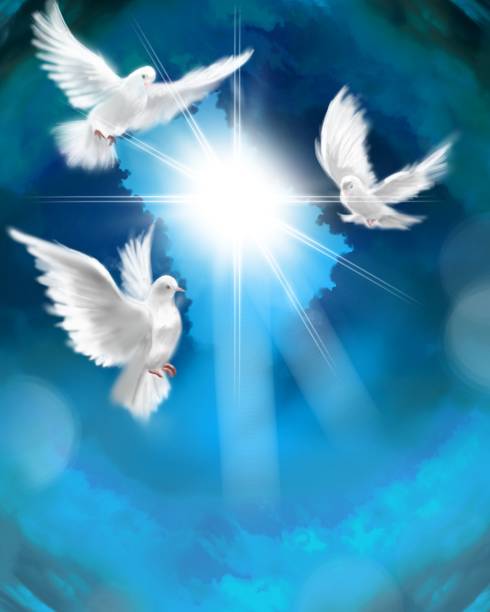 istock The flying three white doves around clouds stairs leading to shining heaven and the background of the clouds in beautiful blue sky 1386982261