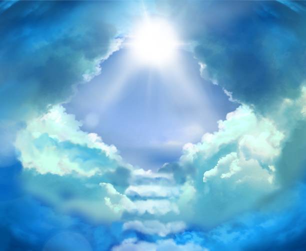 istock The flying three white doves around clouds stairs leading to shining heaven and the background of the clouds in beautiful blue sky 1386982293