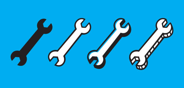 렌치 낙서 세트 - adjustable wrench expertise work tool maintenance engineer stock illustrations