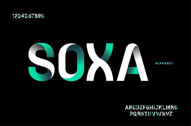 modern abstract digital alphabet font. minimal technology typography, creative urban sport fashion futuristic font and with numbers - daktilo yazısı stock illustrations