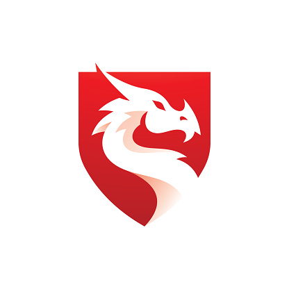 Negative space dragon serpent emblem logo design. Modern dragon shield vector icon