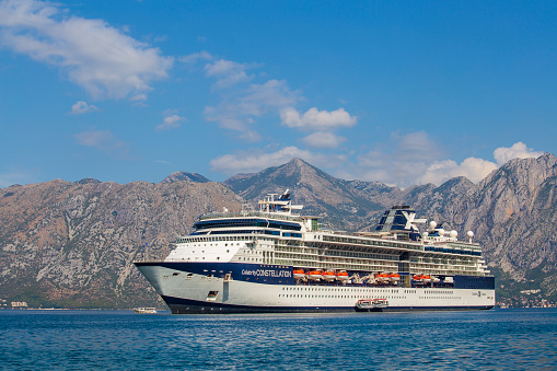 Kotor, Montenegro - sep 23, 2015 : Large cruise ship Celebrity Constellation in Boka Kotorska Bay, Montenegro. Kotor has one of the best preserved medieval old towns in the Adriatic
