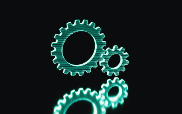 istock Holographic image of gear, futuristic element, 3d rendering. 1387000158