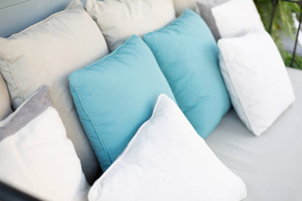 Blue and white color pillows decoration on sofa