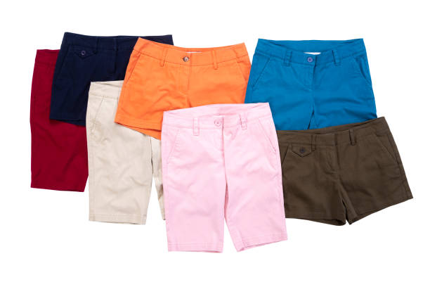 istock Group of colorful short pants isolated on white 1387006185