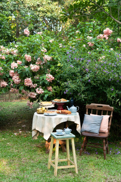 istock High tea set with dessert,Afternoon tea set 1387006215