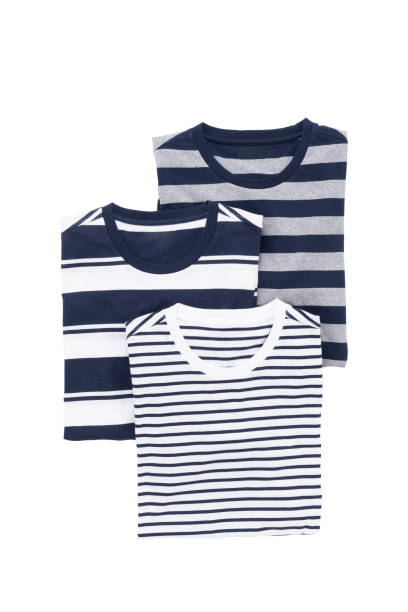 istock Group of blue tone strips T-shirts isolated on white 1387008853