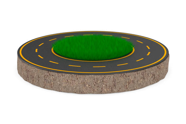 istock road and round soil ground with green grass on white background. Isolated 3D illustration 1387012483