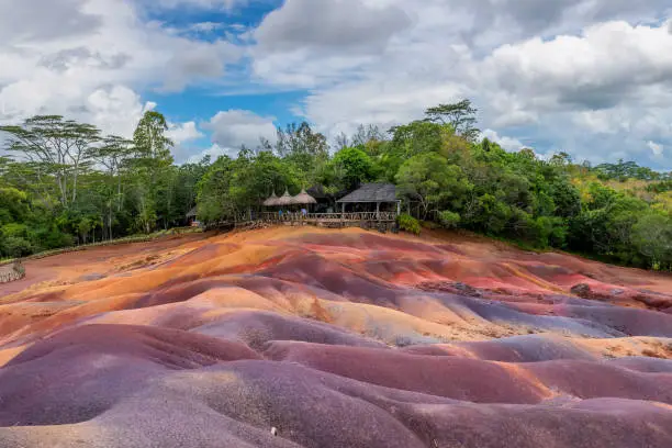 Beautiful view of Seven Colored Earth in Chamarel national park, Mauritius island, Africa