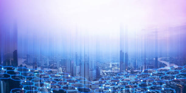 istock Bangkok city top view with and digital network connection line. 1387014508
