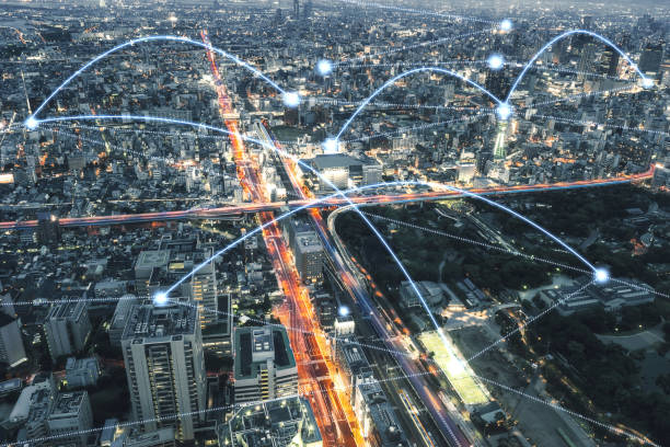 istock Osaka city with connect network concept 1387014553