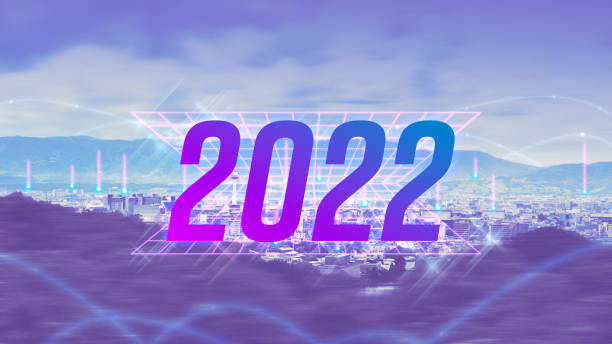 istock 2022 new year in with digital line in cyberpunk theme. 1387015057