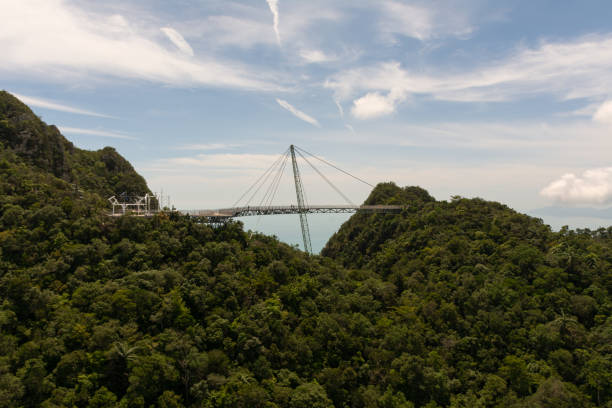 ランカウイ島のスカイブリッジの航空写真 - tropical rainforest elevated walkway pulau langkawi malaysia ストックフォトと画像