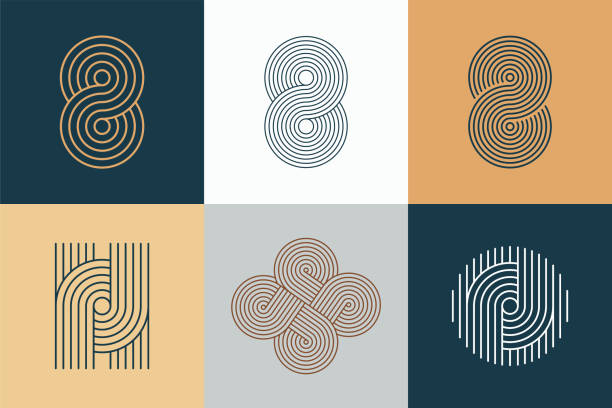 Geometric stripy pattern, design line art shape. Vector linear clipart, editable stroke Geometric stripy elements, design line art shape. Vector linear clipart, editable stroke. infinity symbol logo stock illustrations