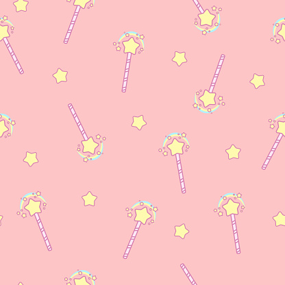 Pink Wizard Pattern Magic Wand Seamless Pattern Fantasy Seamless Pink Background Fairy Tale ...