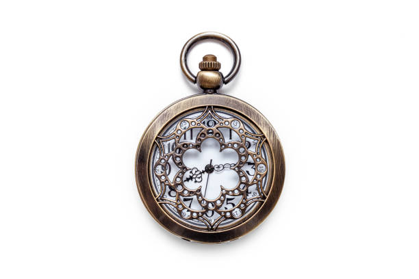istock Vintage copper pocket clocks isolated on white background 1387026111