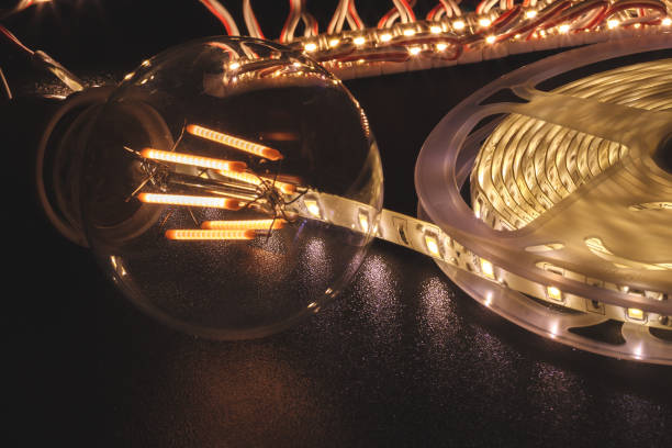 istock Different types of leds, led reel, led bulb and 2835 module 1387026114