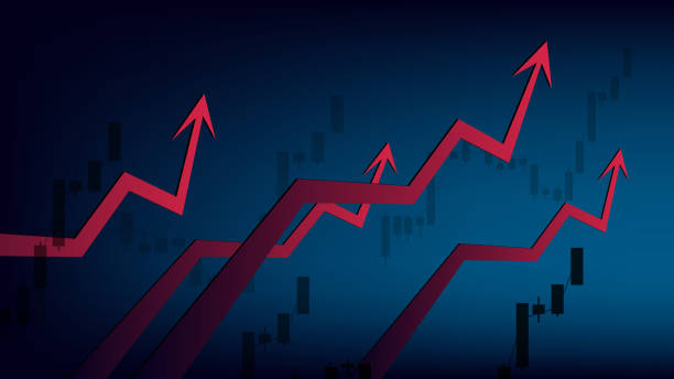 steigende preise und rote aufwärtspfeile auf dunkelblauem hintergrund. die globale krise in allen sektoren und die verschlechterung der wirtschaft. - debt stock-grafiken, -clipart, -cartoons und -symbole