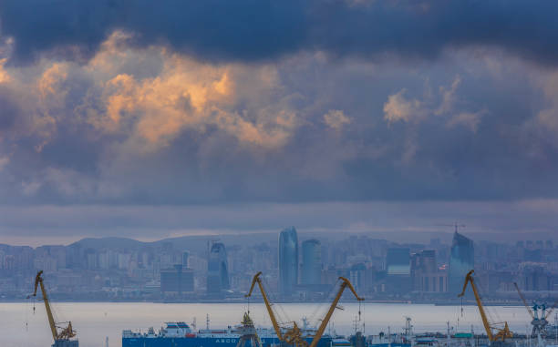 Sunset at cloudy sunset in Baku