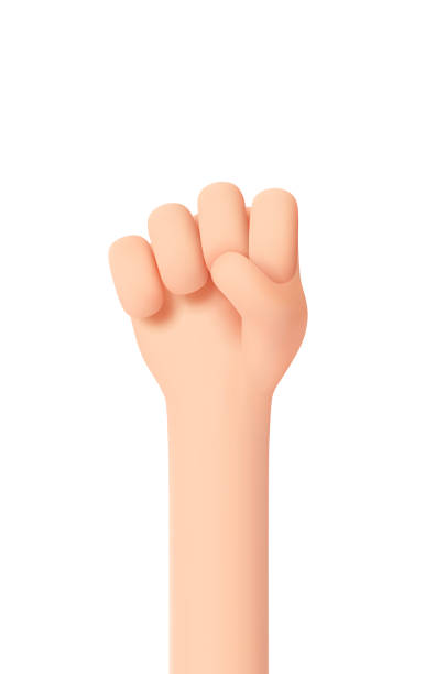 istock Fist gesture. The hand is clenched into a fist and directed upward. The concentration of strength and will. Hand gesture in 3D cartoon style isolated on white background 1387033754