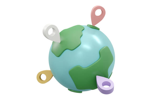 istock 3D Rendering of location service symbol around the world isolate on background concept of worldwide shipping business. 3D Render illustration cartoon style. 1387033863