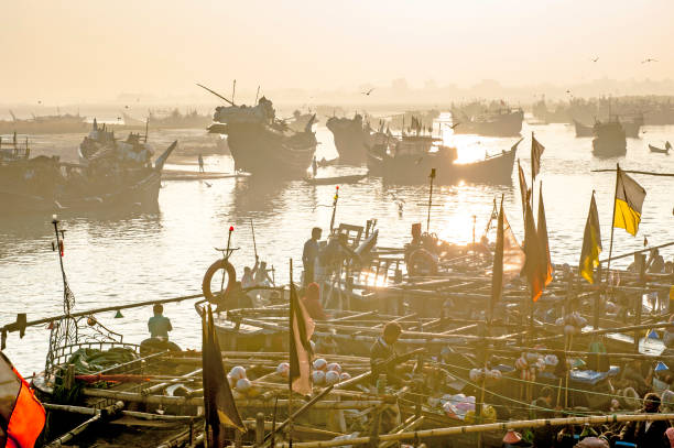 The fishing boats in harbor, Cox's Bazar, Bangladesh stock photo
