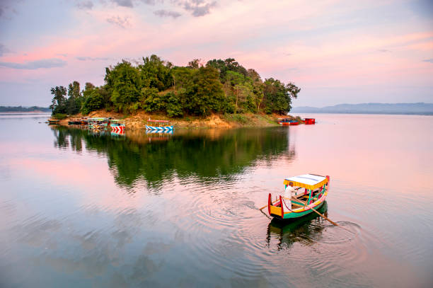 Sunset moment on Kapatai Lake, Rangamati, Bangladesh stock photo
