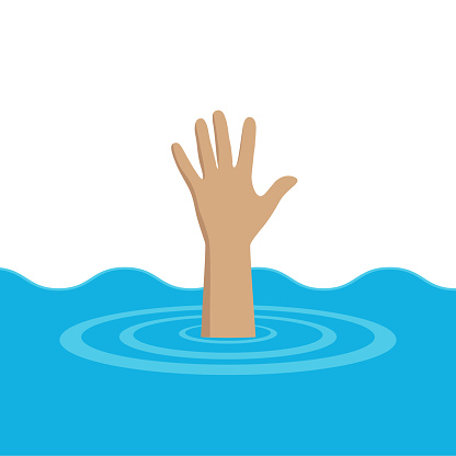 illustration of a man drowning and raising his hand for help out of the water