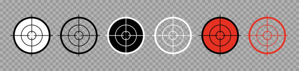 ilustrações de stock, clip art, desenhos animados e ícones de sniper crosshair. sight icons isolated on transparent background. target of gun and rifle. outline icon of military aim. logo for army and hunting weapon. shot in cross and point. vector - rifle hunting gun rifle sight