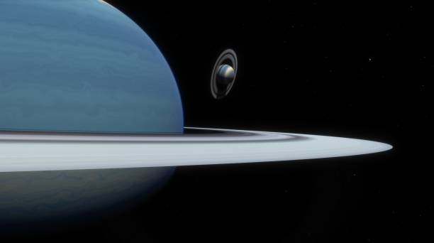 istock Fantastic planet, Saturn rings. Gas giant planet with an asteroid ring around its orbit in space. Space science fiction. 3d render 1387041262