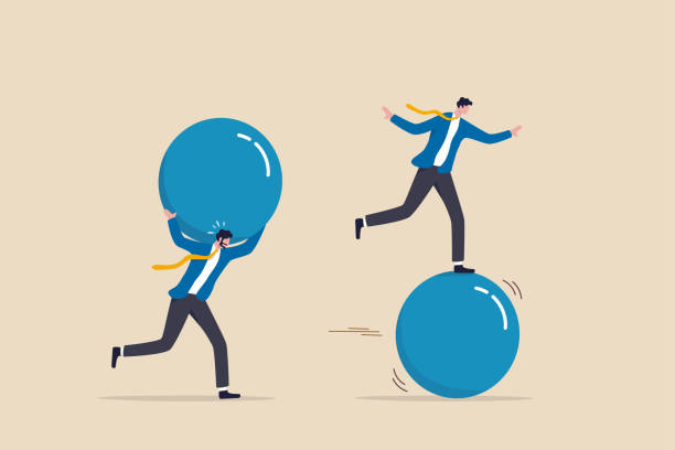 ilustrações de stock, clip art, desenhos animados e ícones de work smarter not harder, efficient way with minimal effort to win business competition, better or difference strategy to outsmart competitor concept, businessman run fast on sphere effortless to win. - outsmart