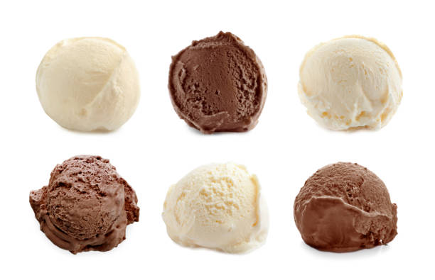 zestaw z miarkami różnych lodów na białym tle - scoop ice cream frozen cold zdjęcia i obrazy z banku zdjęć