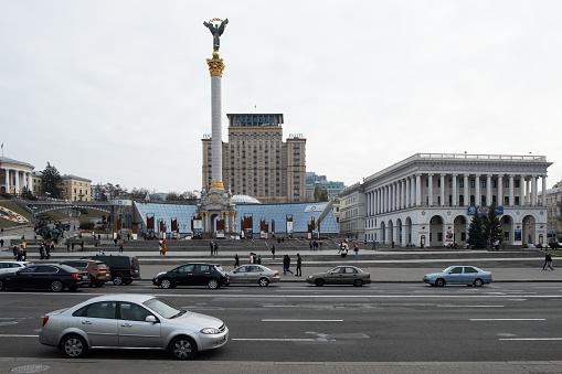 Maidan Nezalezhnosti central square in Kiev, Ukraine